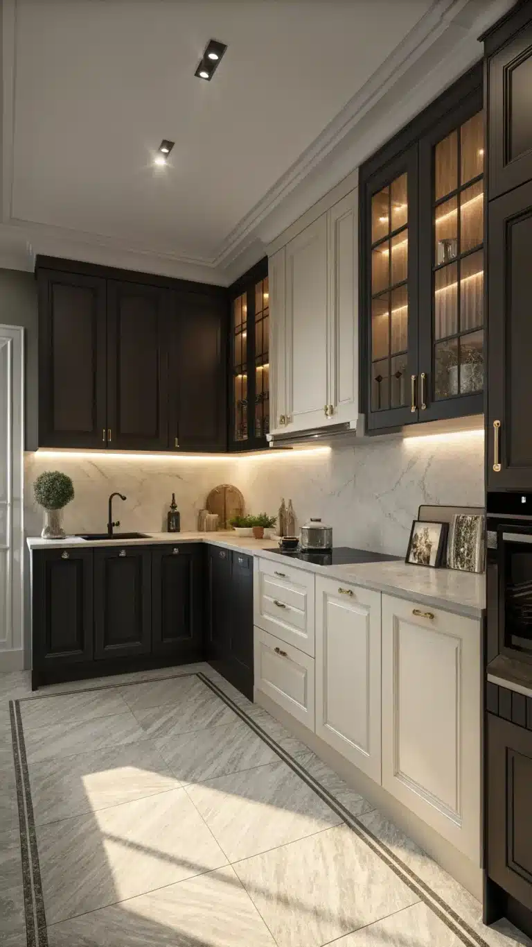 dramatic flair dark small kitchen two tone kitchen
