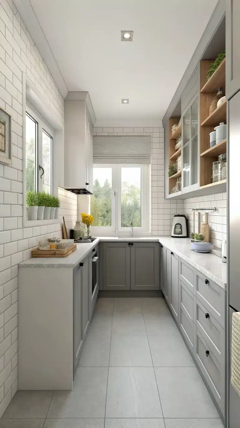 fresh and airy grey and white small kitchen ideas