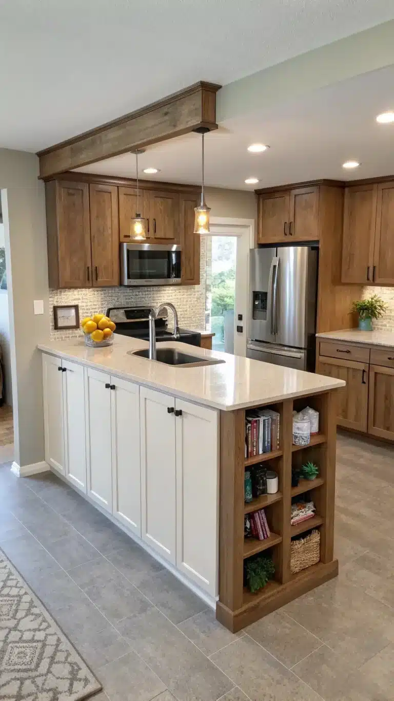 is a small kitchen island with a load bearing wall