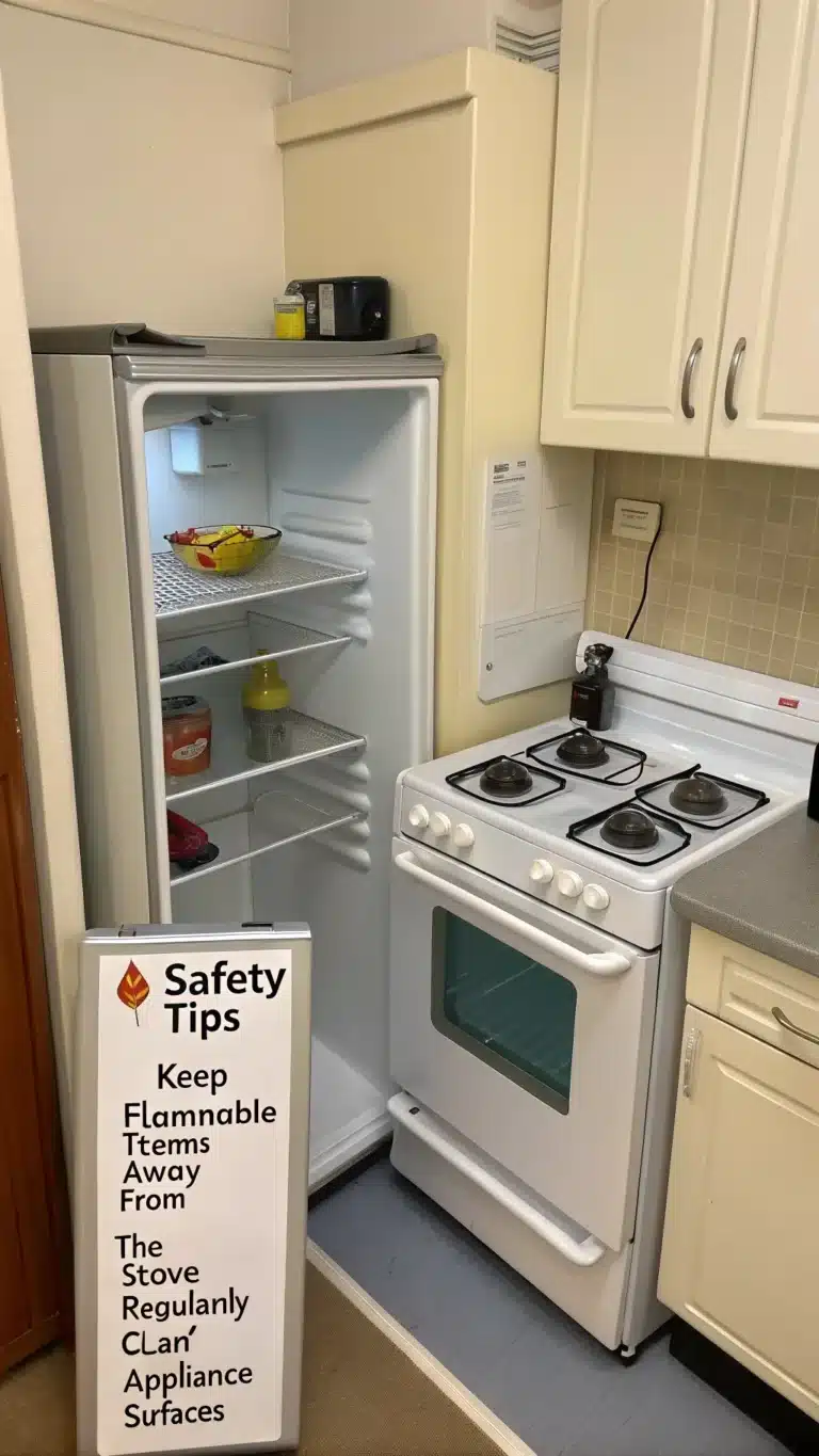 small kitchen stove next to refrigerator pictures