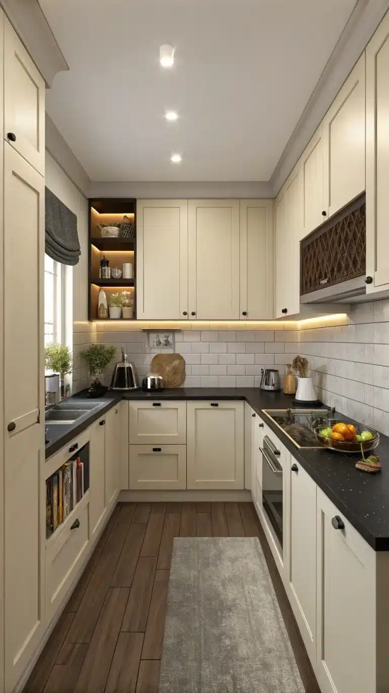 small kitchens are dark countertops with light cab