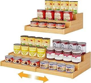 Expandable Bamboo Can Rack Organizer Pantry